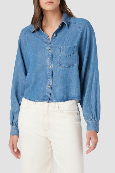 Frame Balloon Sleeve Button Up Denim outlet Top