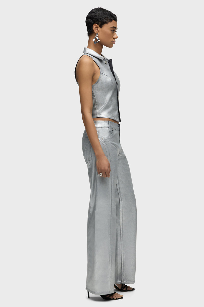 Lexi Mid-Rise Coated Seamed Wide Leg