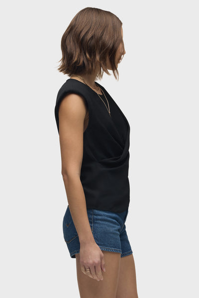 Shoulder Padded Wrap Sleeveless Tee