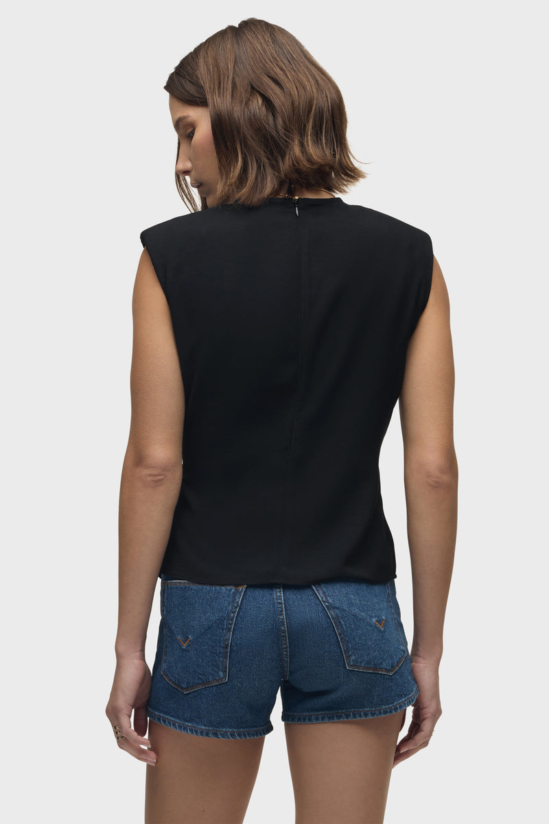 Shoulder Padded Wrap Sleeveless Tee