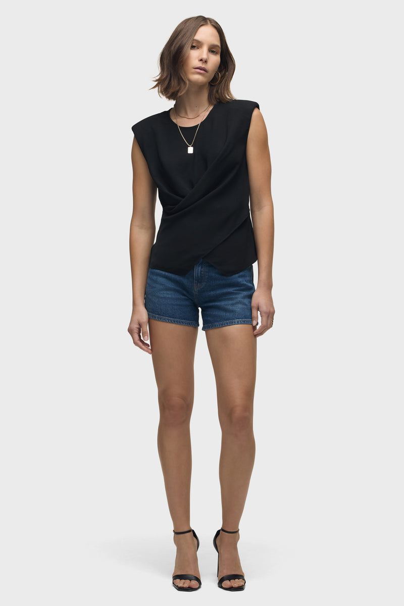 Shoulder Padded Wrap Sleeveless Tee