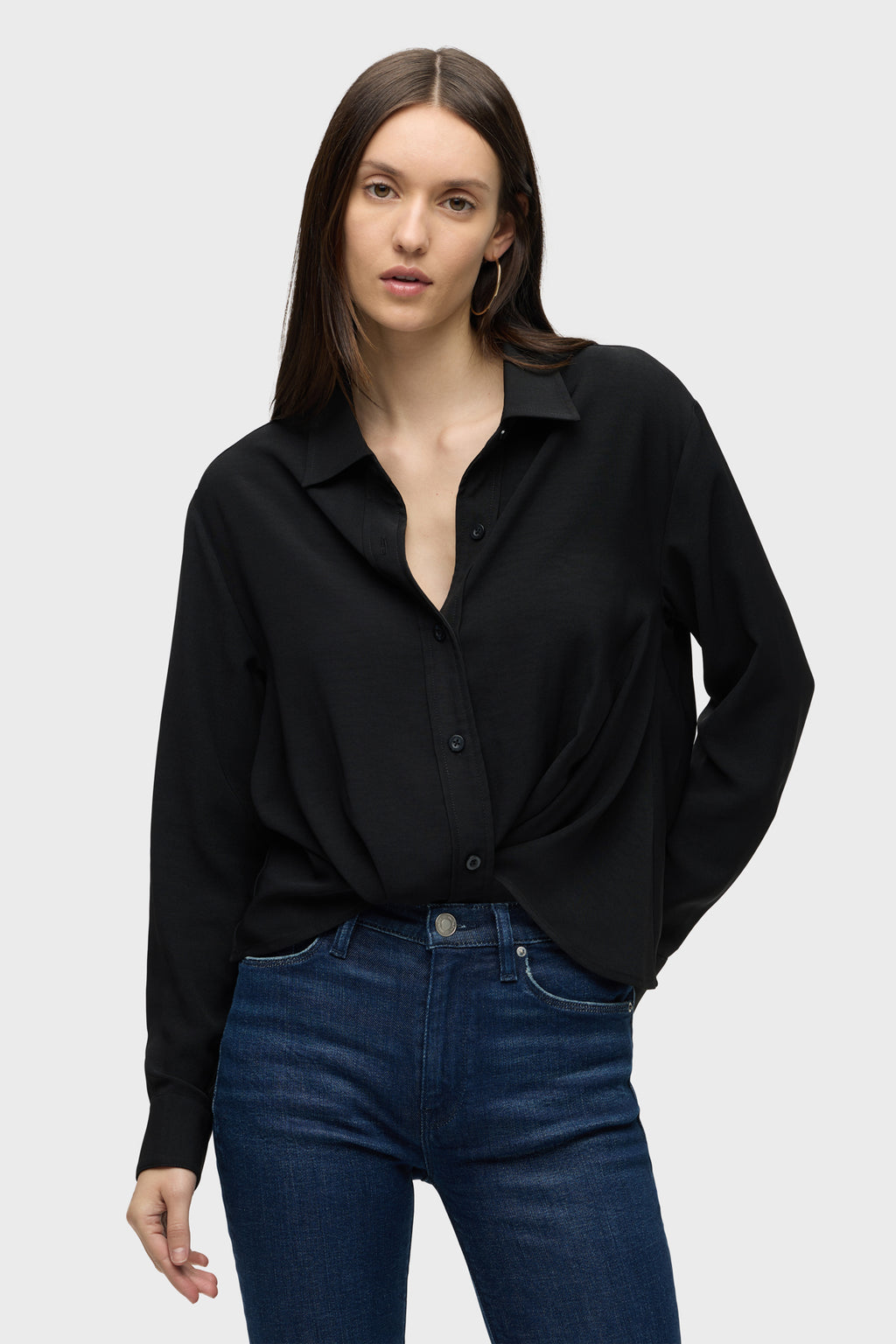 Long Sleeve Knotted Button Down Shirt