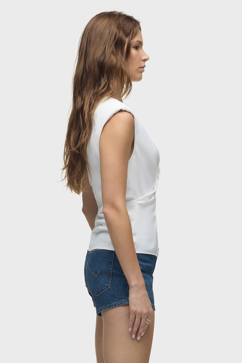 Shoulder Padded Wrap Sleeveless Tee