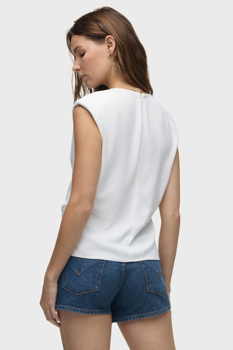 Shoulder Padded Wrap Sleeveless Tee