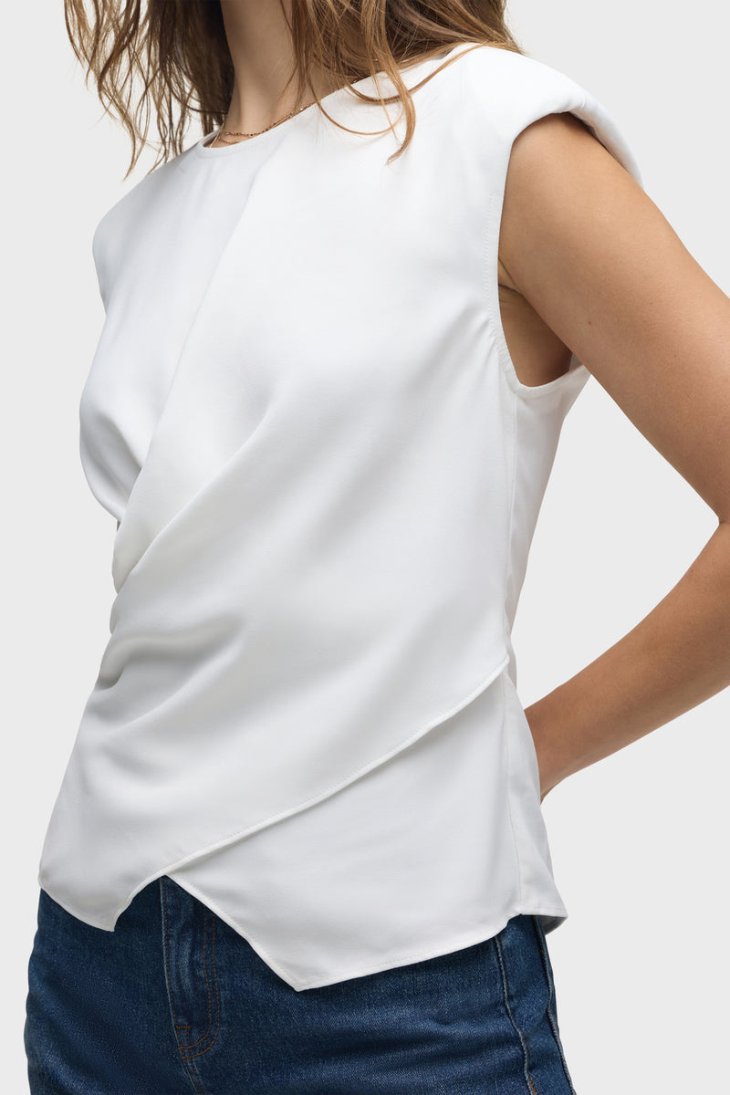 Shoulder Padded Wrap Sleeveless Tee