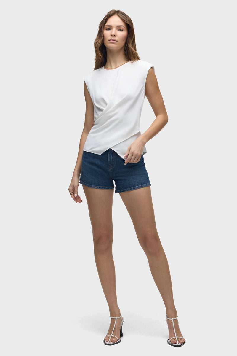 Shoulder Padded Wrap Sleeveless Tee