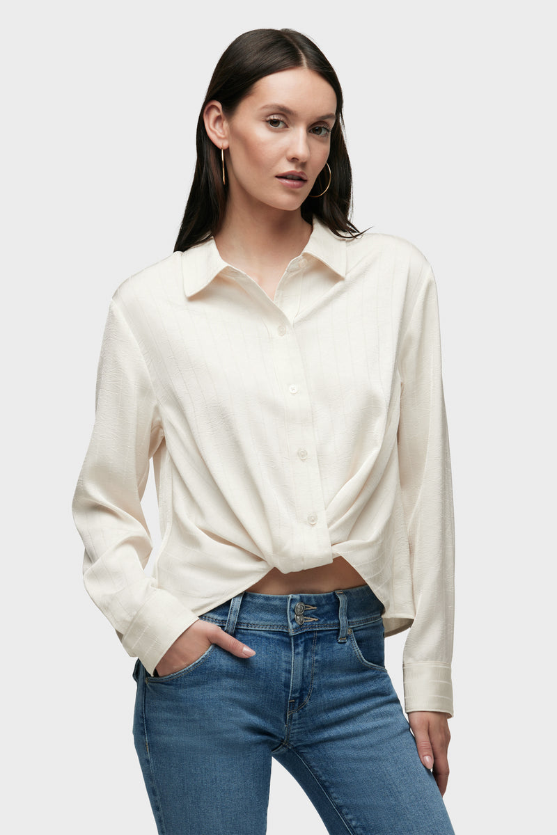 Long Sleeve Knotted Button Down