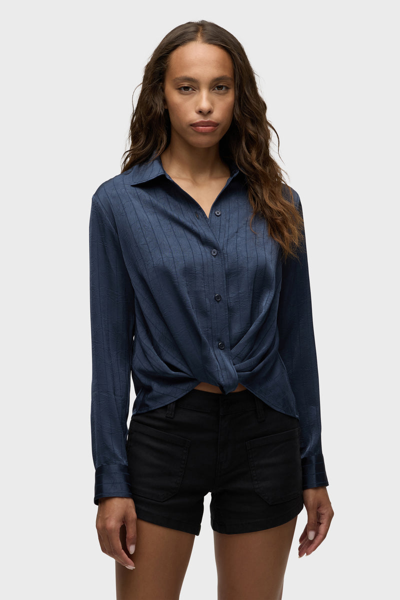 Long Sleeve Knotted Button Down Shirt