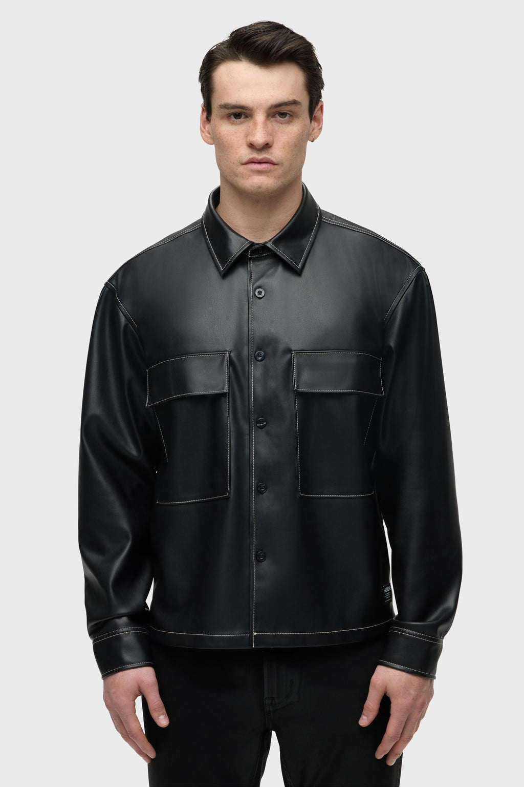 Vegan Leather Shirt Jacket