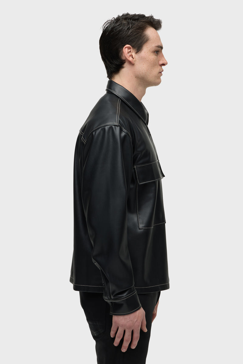 Vegan Leather Shirt Jacket