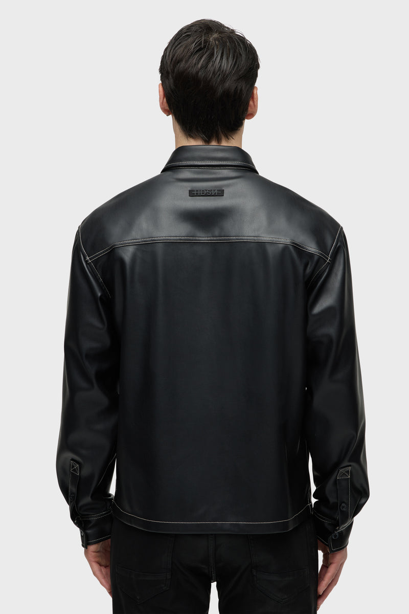 Vegan Leather Shirt Jacket