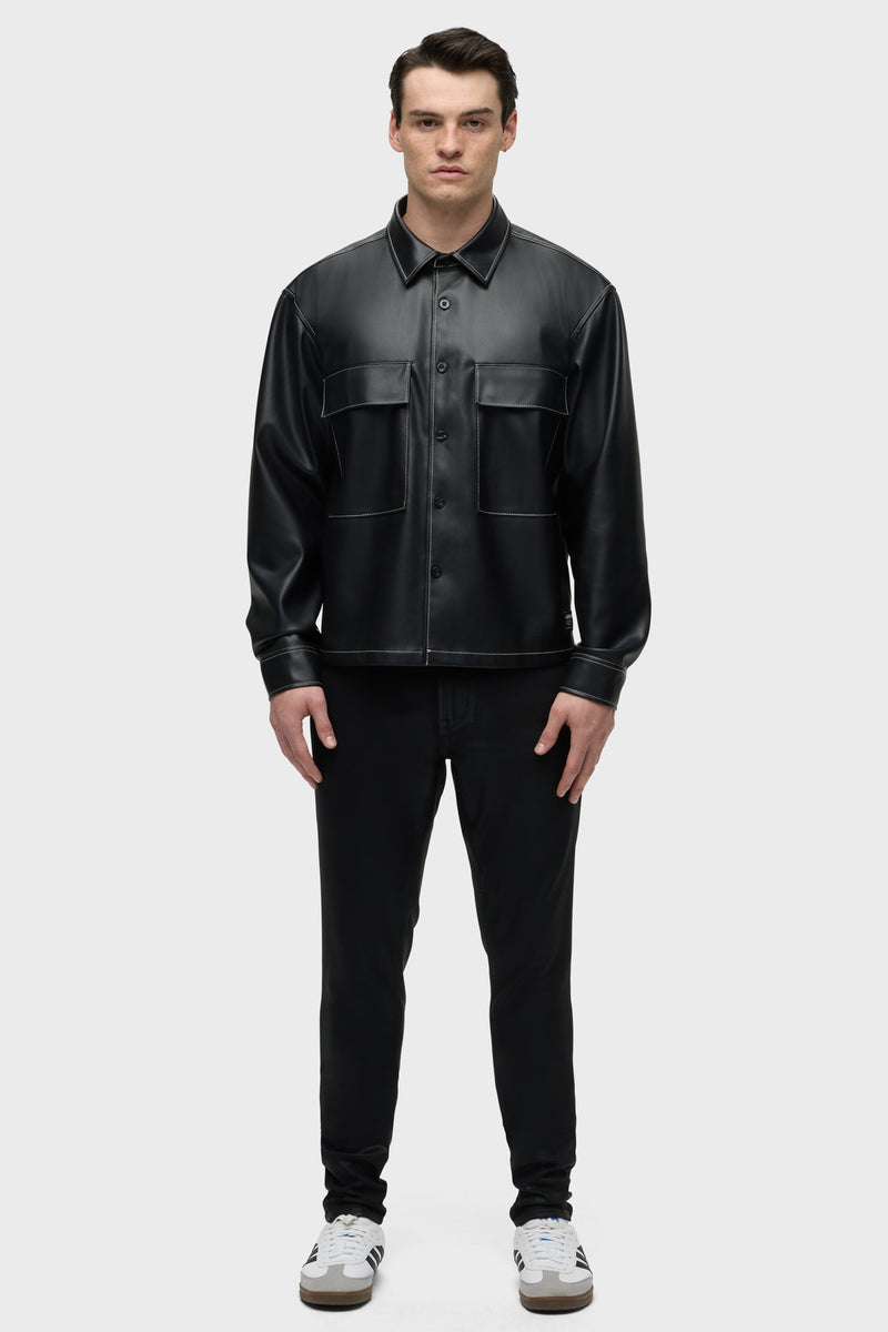 Vegan Leather Shirt Jacket