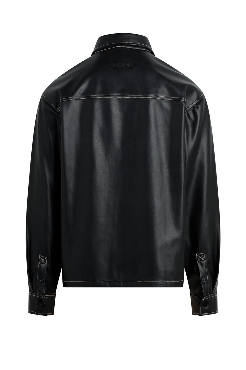 Vegan Leather Shirt Jacket