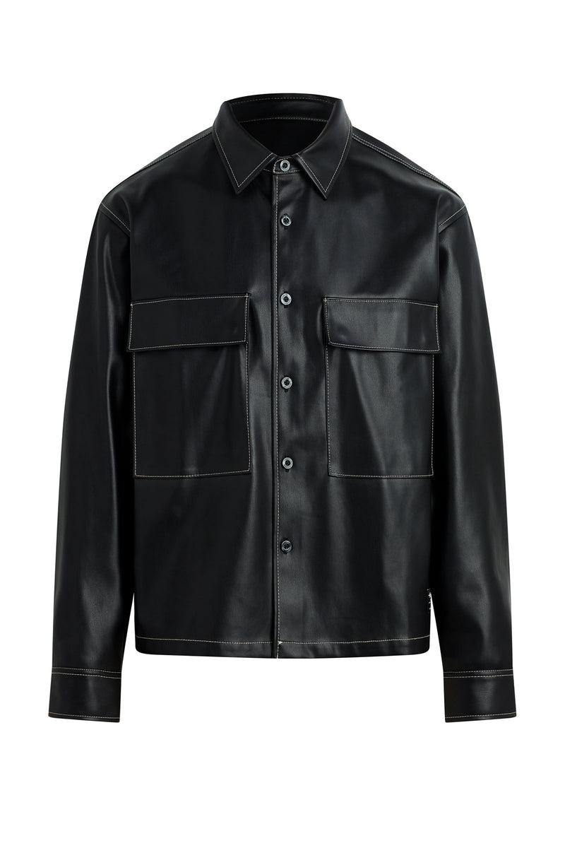 Vegan Leather Shirt Jacket