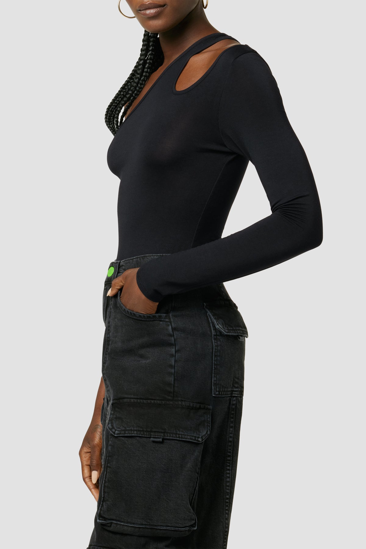 Women's Long-Sleeve Asymmetrical Draped Bodysuit
