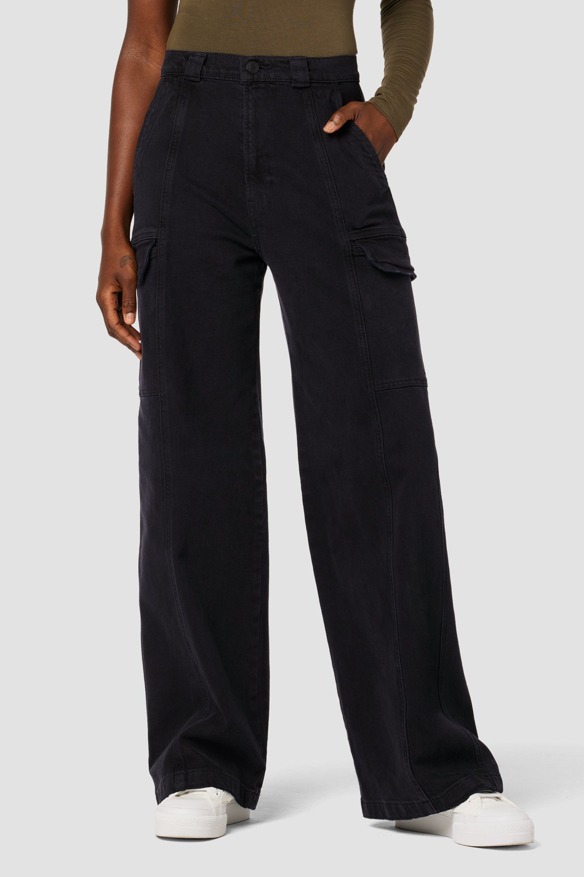 Plus Washed Black Faux Leather Wide Leg High Waisted Cargo Pants
