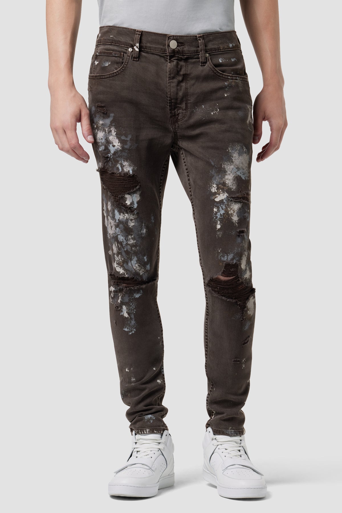 Paint-splatter Skinny Jeans Grey